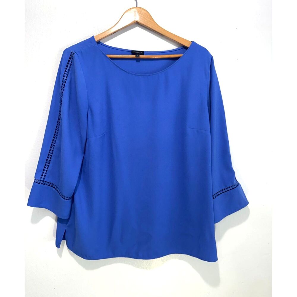 Talbots blouse business casual career periwinkle blue minimalist comfy women XL